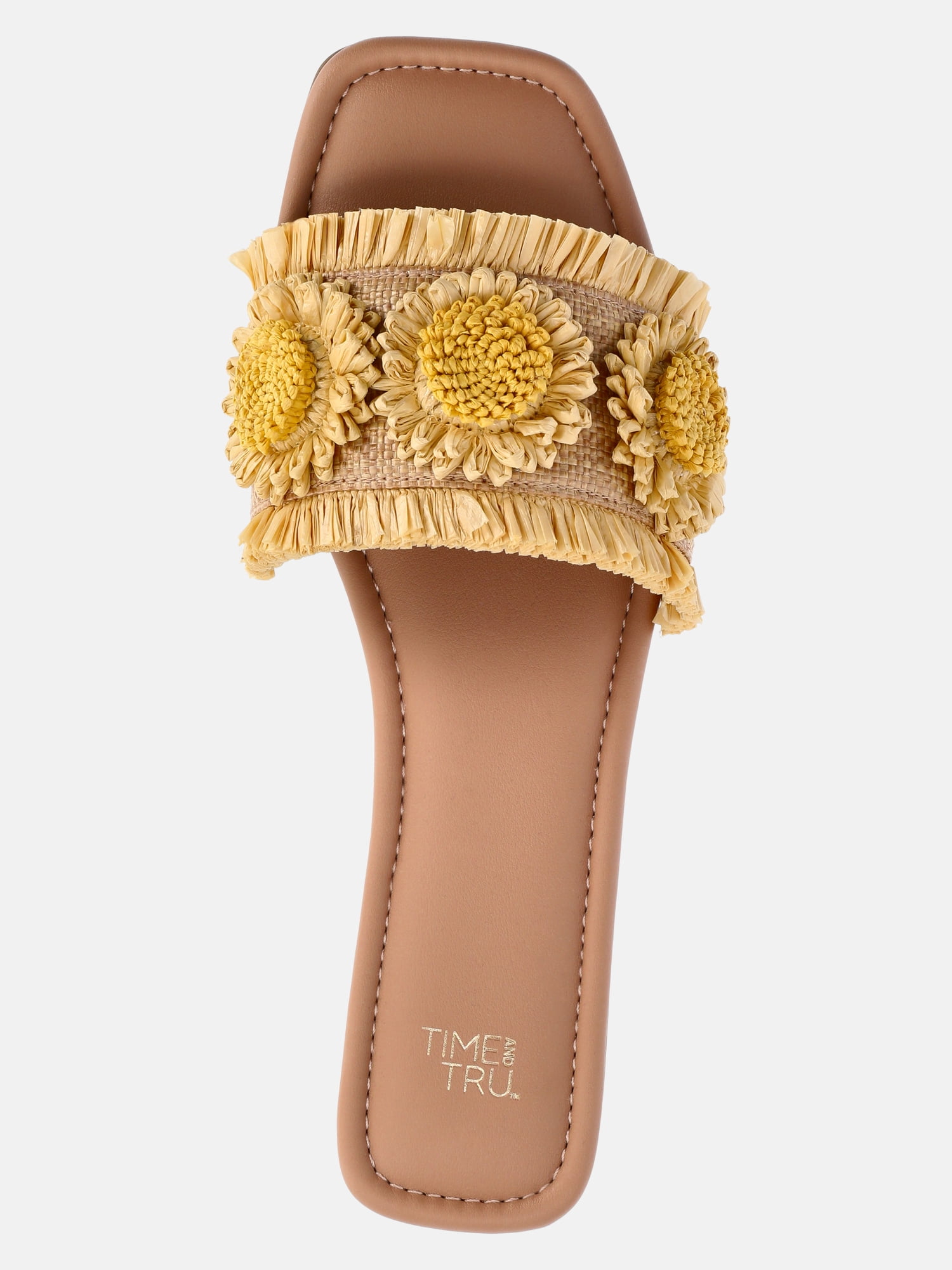 Time and Tru Women's Faux Raffia Daisy Slide Sandals