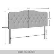 Castle Place Upholstered Tufted Headboard, Light Blue Velvet, Queen