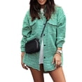 thumbnail image 2 of Women Casual Houndstooth Jacket Flannel Shacket Loose Long Sleeve Button Down Shacket with Pockets Green M, 2 of 6