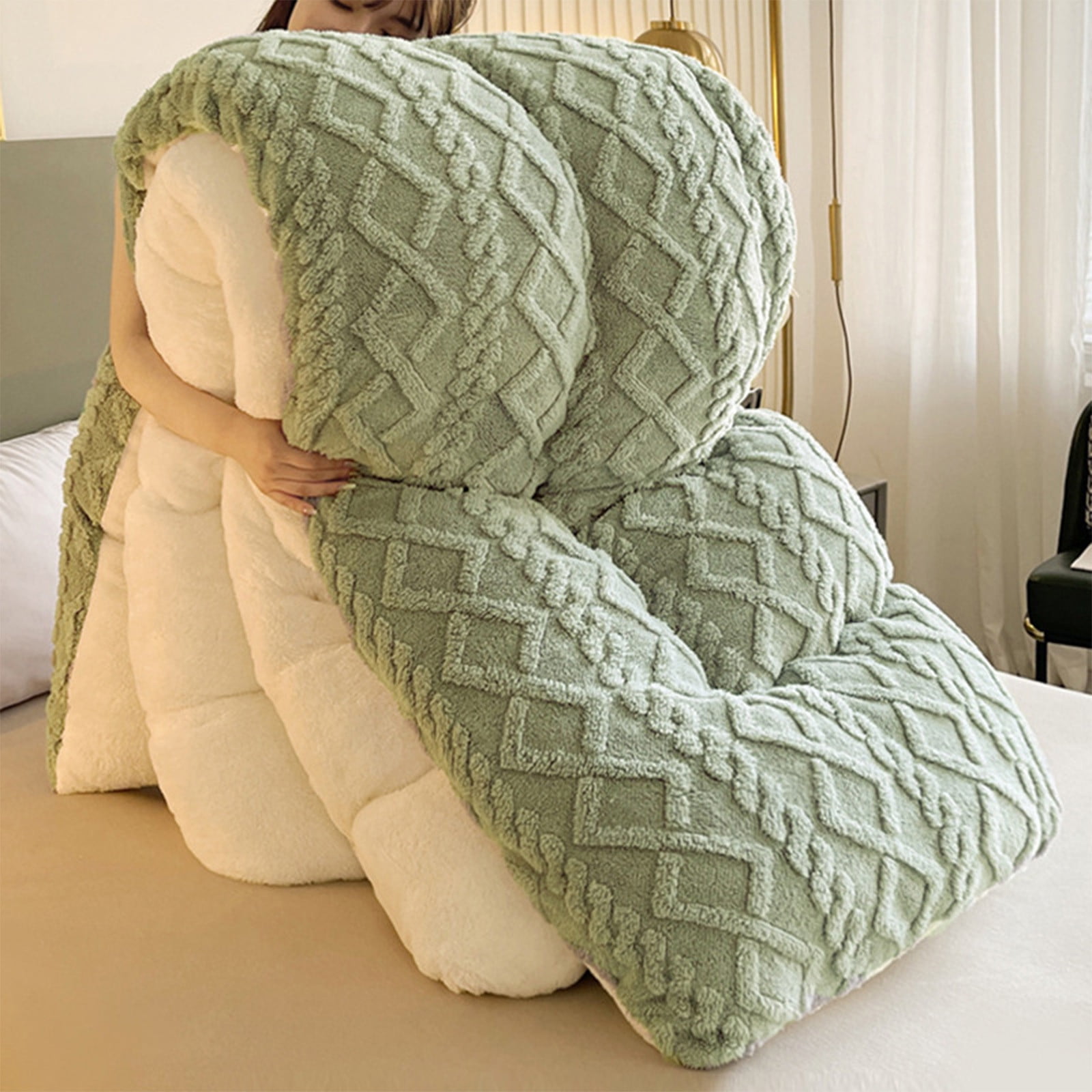 JMKQLZ Winter Lambswool Quilt Thick Warm Plush Bedding Comforter Bed Blanket Cold Weather Protection Suitable For All Seasons