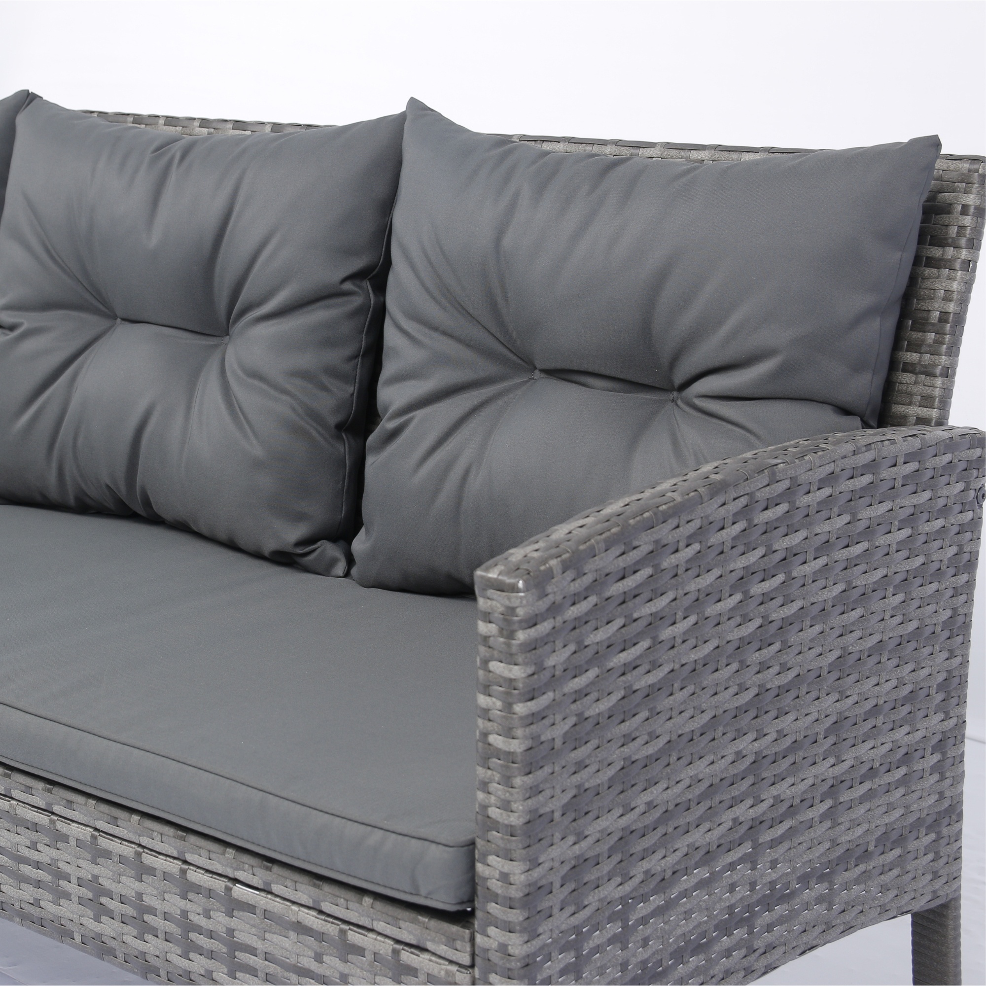 PORKISS 6 Piece Patio Furniture Set, Wicker Sectional Sofa Set with Dining Table, Modern Conversation Set with Dark Grey Cushions for Garden, Yard, Poolside, Grey