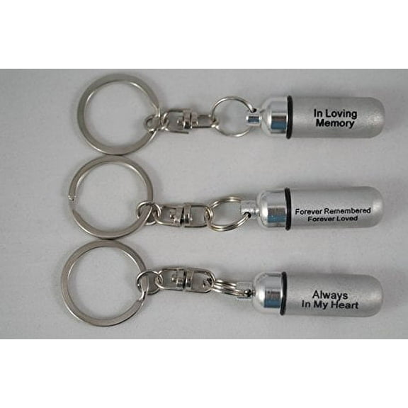 Trio of Engraved Brushed Silver Cremation Urn Keepsakes - on Swivel Stainless Steel Keychains