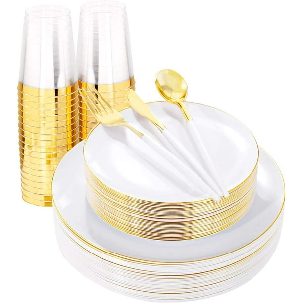 Gold top plastic dinnerware