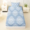 thumbnail image 3 of jejeloiu Soft Damask Twin Sheets For Girls,Delicate Floral Bedding,Light Blue White,3pcs,1 Fitted Sheet and 1 Pillowcase, 3 of 6