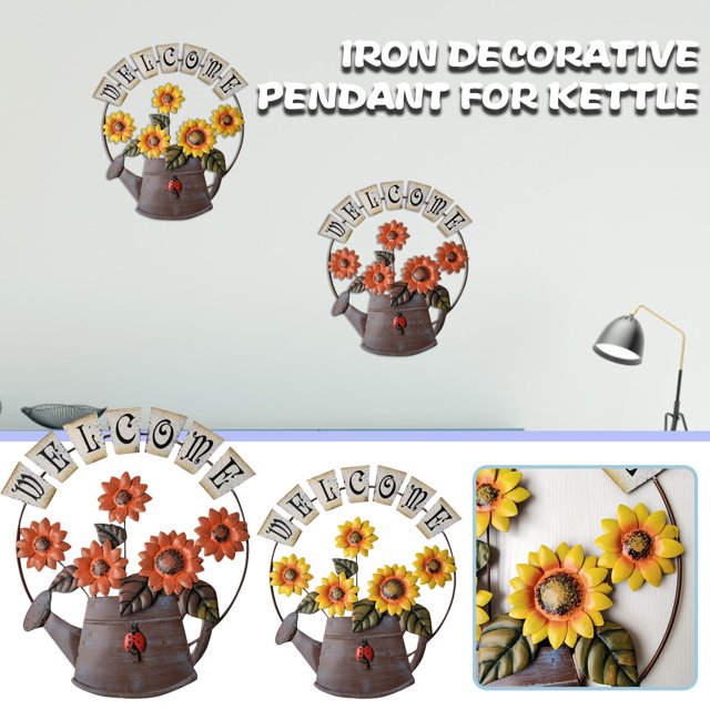 Ganfancp Decoración de Pared Tetera Welcome Colgante de Hierro Pintado Flor Del Sol Rebajas Flash Deals 1X Colgante