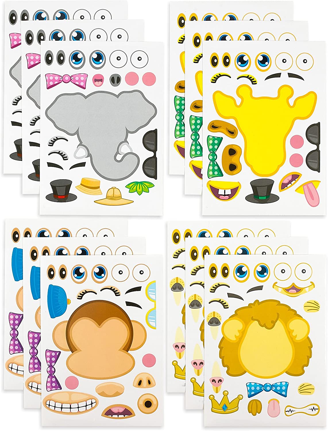 TOYIFY MakeaZoo Animal Sticker Sheets 12 Pack for Kids, Arts, Parties, Birthdays, Party