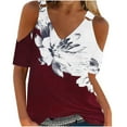 thumbnail image 2 of Azrian Womens Tops,Women Summer T- Shirt Cold Shoulder Pullover Blouse V-Neck Short Sleeve Printed Tops Blouse, 2 of 5