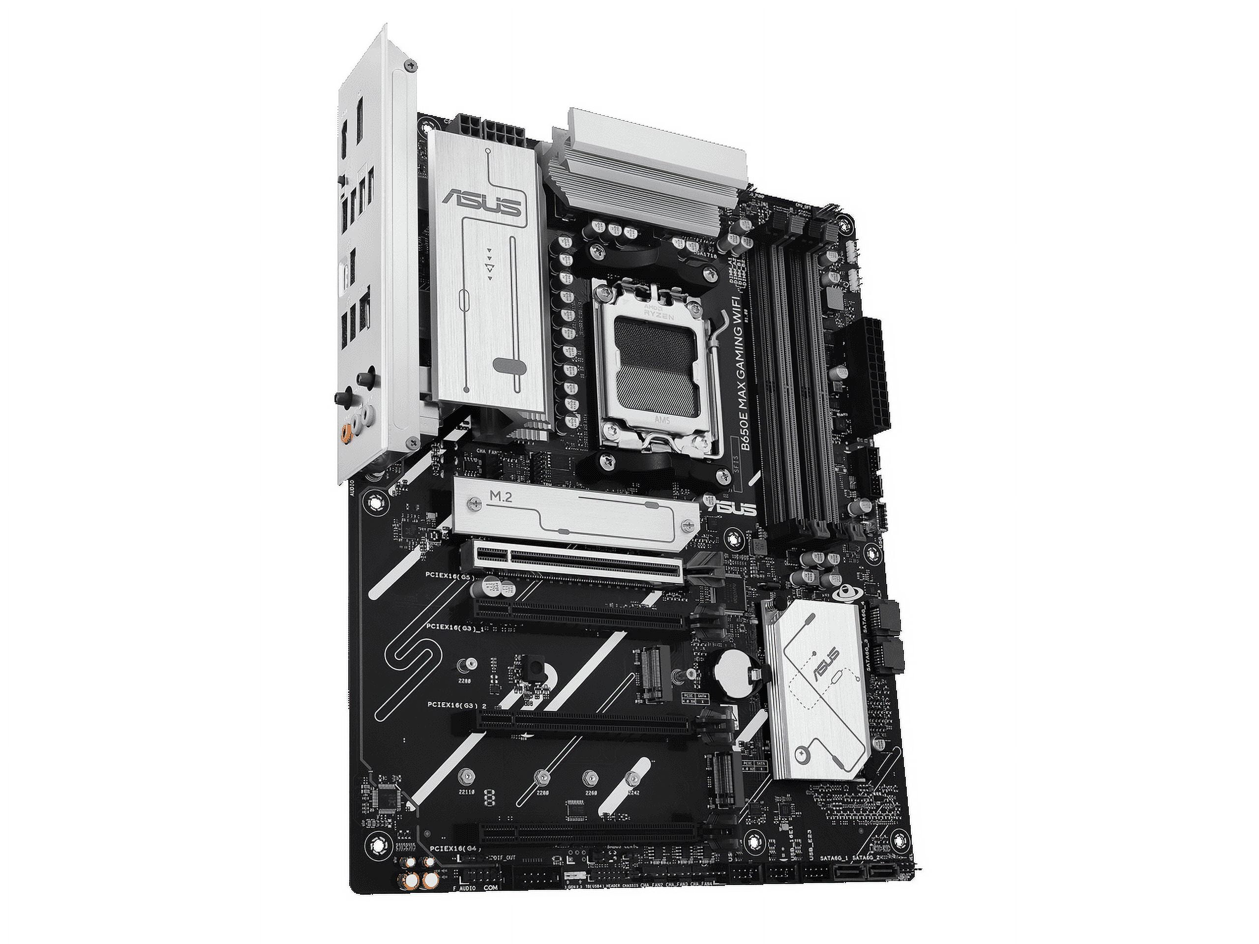ASUS B650E MAX GAMING WIFI AMD B650 ATX motherboard, DDR5, PCIe 5.0 Ready, 3x M.2 slots, Wi-Fi 6E, Realtek 2.5Gb Ethernet, DisplayPort, HDMI, USB 10Gbps Type-A & Type-C, BIOS FlashBack, Aura Sync