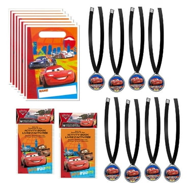 Unique Plastic Disney Cars Party Favors with Medals and Activity Books and Loot Bags, 24 Pieces