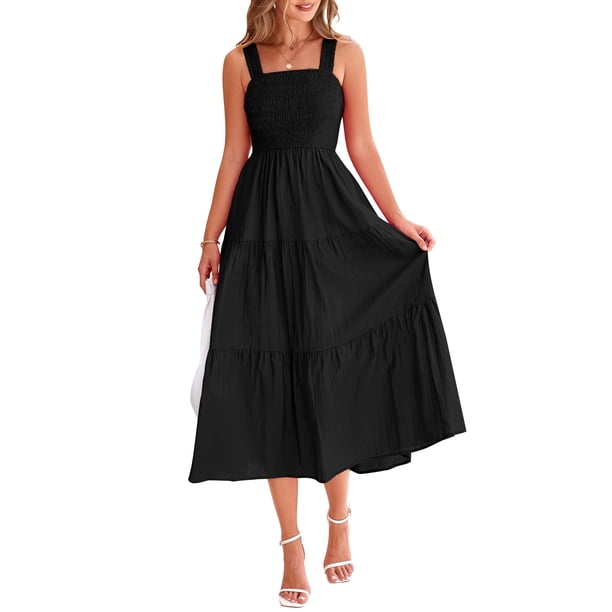 Vestido PRETTYGARDEN para mujer, midi, de verano, negro, talla M