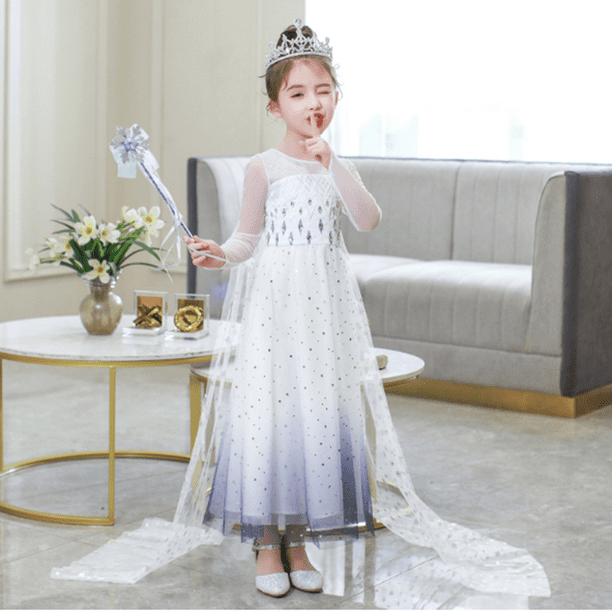 HAWEE Elsa Dress for Girls - Frozen Snow Princess Winter Costume with  Snowflake Cape Velvet Faux Fur Collar Long sleeves Birthday Party Outfits