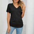 thumbnail image 4 of Women's V Neck Tunic Tops Short Sleeve T shirts with Side Shirring Ruched Blouse shirts, 4 of 5