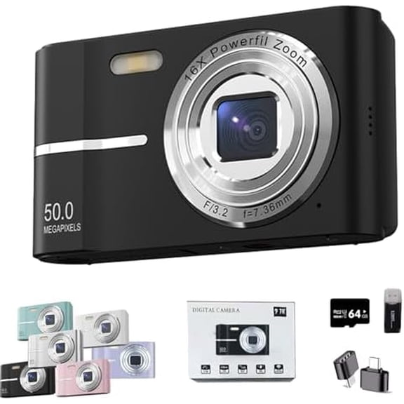 2000s Camera, 2000's Aesthetic Digital Camera, 50MP, Anti-Shake FHD 1080p Compact Camera for Photography, 2.4 Inch LCD Screen,16x Digital Zoom (Black)