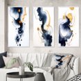 thumbnail image 1 of Designart "Suites of Distant Moods Gilded Ink Abstract I" Abstract Painting Framed Wall Art Set Of 3 - Blue Modern Frame Gallery Set For Office Decor, 1 of 6