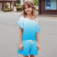 thumbnail image 4 of Grblisyd Girls Summer Outfit Gradient Ruffle Sleeve Top and Drawstring Elastic Waist Shorts Clothing Set Lightweight Casual Two Piece, 4 of 4