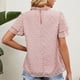 thumbnail image 5 of Blusa de jacquard de manga corta de doble capa de color puro suelta con cuello redondo para mujer para uso diario Rosa S, 5 of 7