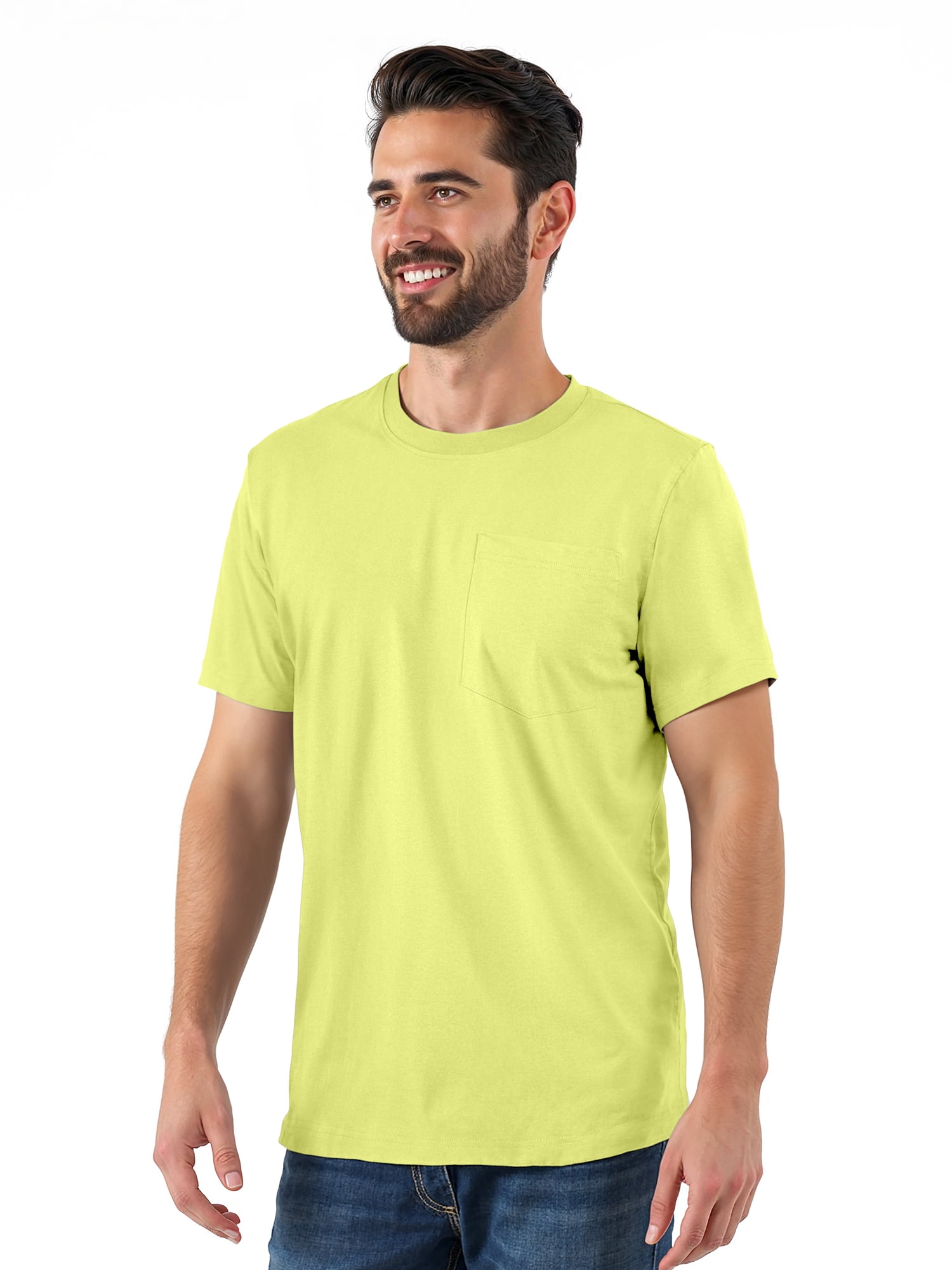 Brahma Men's Pocket T-Shirts Moisture-Wicking Short Sleeve Work Shirt, Yellow/Yellow, 2-Pack