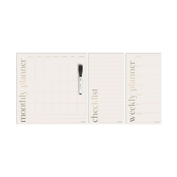 U Brands Vinyl Magnetic Dry Erase Calendar Planner Bundle, Set of 3, Includes Dry Erase Marker