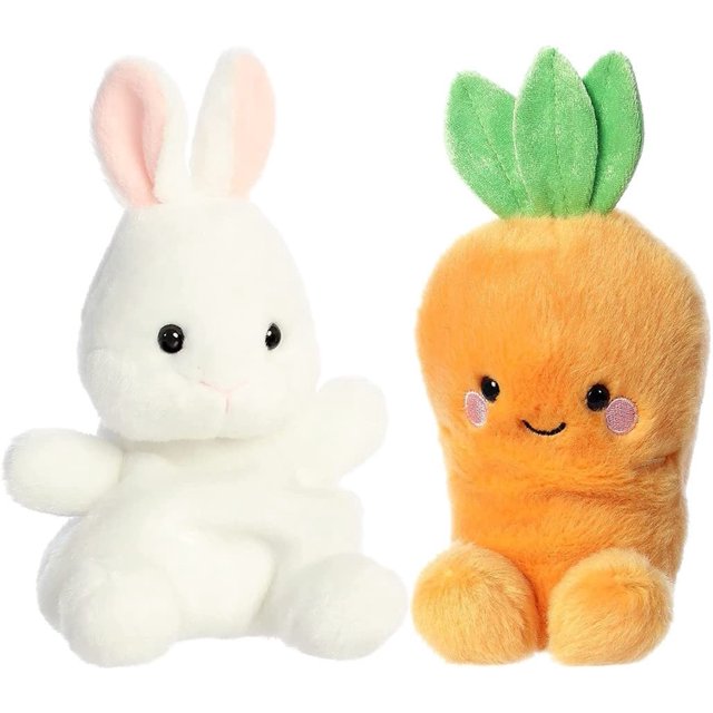 Peluche Aurora Palm Pals, alegre conejito de zanahoria y rabo de algodón