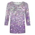 thumbnail image 5 of Feancey Womens Blouses Dressy Casual 3/4 Sleeve Sequin Print Tops Loose Fit Trendy Party Tunics Comfy Round Neck Spring Summer T-Shirts Purple XXL, 5 of 5