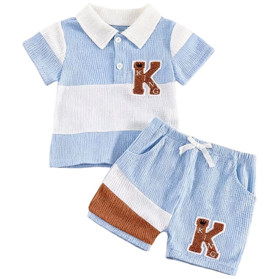 Toddler Baby Boy Summer Clothes Short Sleeve Color Block T Shirt Shorts Set Infant Soft Waffle Outfits