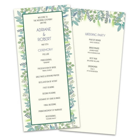 Personalized Teal Botanical Wedding Program Walmart Com