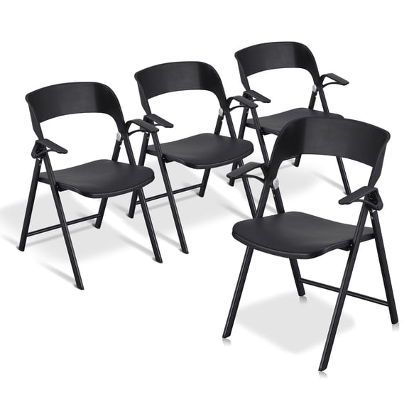 TAO ONE Folding Office Chair, Plastic Folding Chairs with Armrest, Stackable Portable Foldable Chair (Black, 4Pack)