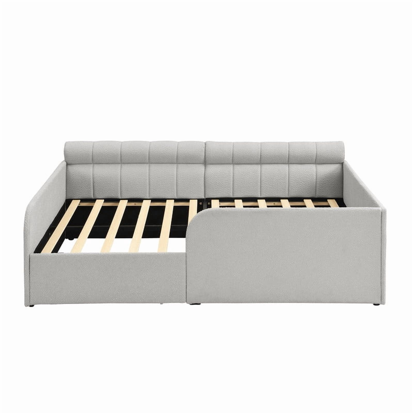Full Size Boucle Daybed with Metal Drawer on Wheels, Storage Platform Bed Frame with Guardrails, Upholstered Low Profile Bed