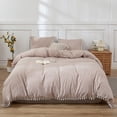 thumbnail image 2 of Move Over Taupe Bedding Sets King White Ball Fringe Pattern Washed Microfiber Taupe Khaki Duvet Cover Set No Filling, 2 of 9