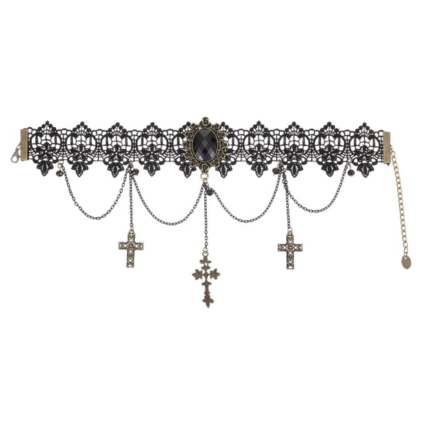 KAKOWELY Elegante collar de encaje sexy con cristales y cadena para el cuello para mujeres y niñas.