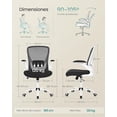 thumbnail image 3 of SONGMICS Silla de Oficina, Giratoria de Malla, Escritorio Ergon贸mica, Soporte Lumbar, Oscilante, Apoyabrazos Abatibles, Negro y Blanco, 3 of 5