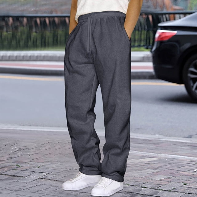 Men's Casual Pants - Versatile Solid Drawstring Straight Leg Trousers ...