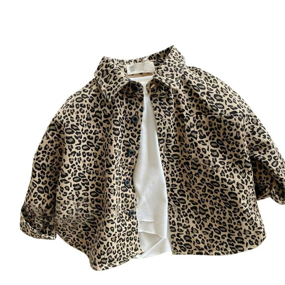 Odeerbi Toddler Boys Long Sleeve Leopard Denim Shirt Solid Color Children Casual Clothes Spring Cotton Shirts Jackets Button Down Casual Jackets Khaki