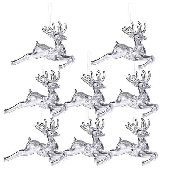 WASHWEPE Acrylic Elk Hanging Ornaments for Christmas Tree Decor Silver Lightweight 8pcs