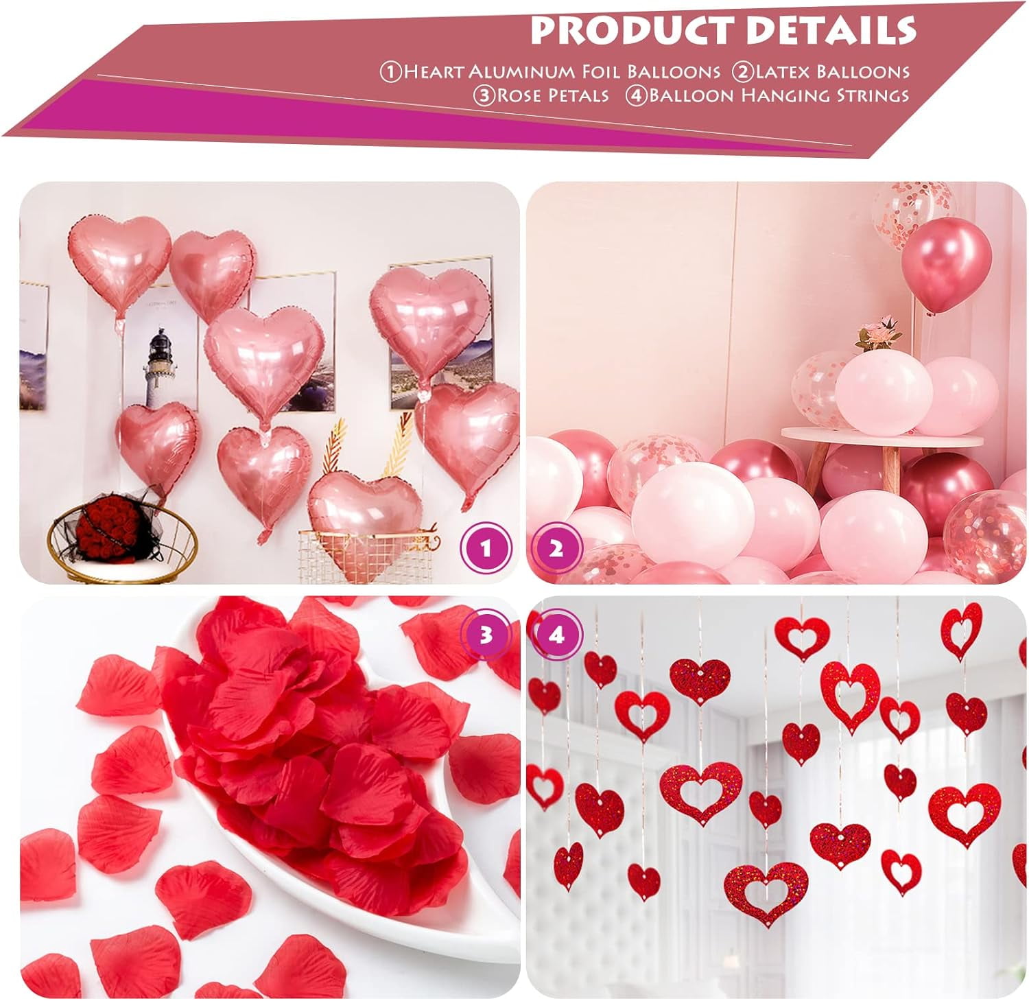 Sparklane Valentines Day Balloons Kit, 101 Pack Rose Gold Pink Heart Balloons with Rose Petals, I Love You Balloons for Anniversary Mothers Day Wedding Romantic Decorations Special Night