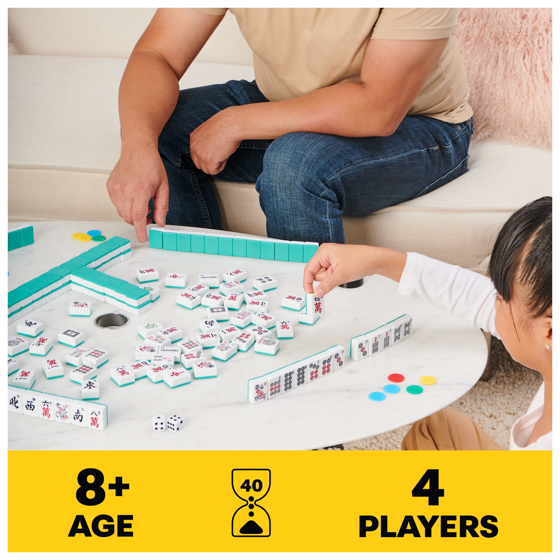 Legacy Deluxe Mah Jong Classic Game with Two-Toned Tiles and Lined Wood Storage Case, Family Game for 4 Players Ages 8 and up