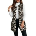 thumbnail image 2 of Women's Outerwear Vests Loose Fit Winter Leopard Print Vest Outerwear Warm Sleeveless Jacket Coat For Daily Streetwear Style Khaki L, 2 of 5