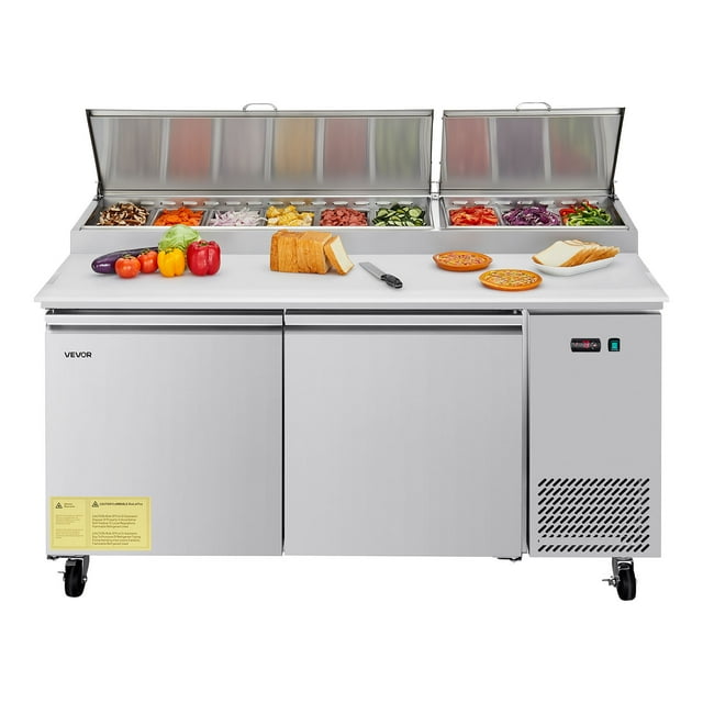 VEVOR Table de Préparation de Pizza Réfrigérée Commerciale en Acier Inoxydable pour Réfrigérateur à Double Porte