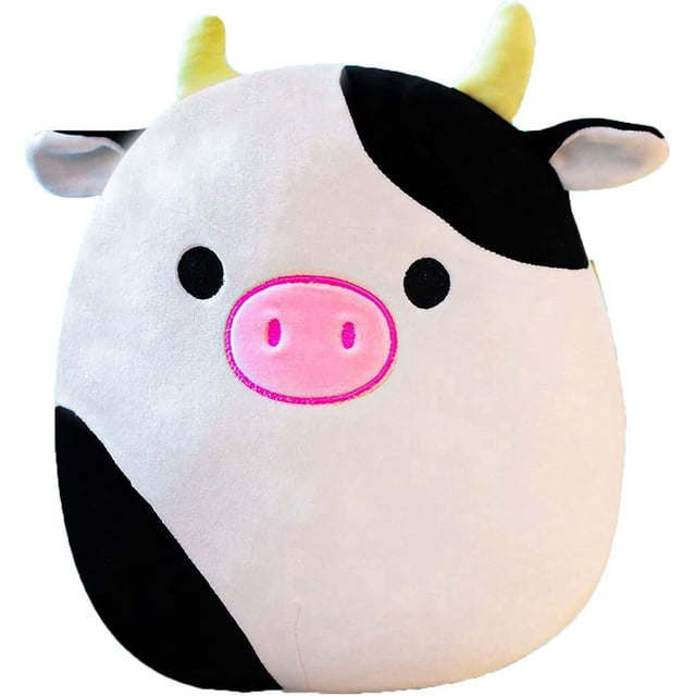 Un juego de almohadas de peluche de vaca, 13,7 pulgadas, lindos animales de peluche de vaca suave para regalos de cumpleaños de niños, regalos de Navidad (negro - 13,7 pulgadas)