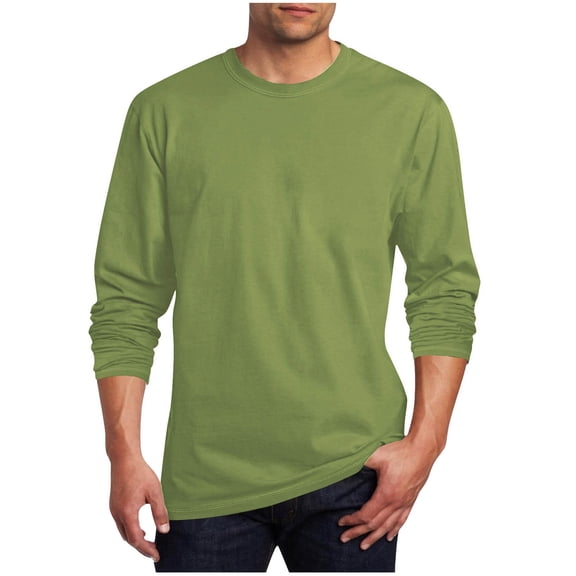 Men's Cotton Long Sleeve T-Shirts Crew Neck Casual Pullover Basic Tee Shirts Lightweight Fall Tops (XL, Green)