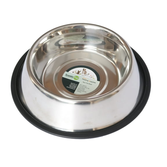 Iconic Pet 1-Cup Stainless Steel Non-Skid Pet Bowl for Dog or Cat, 8-Ounce