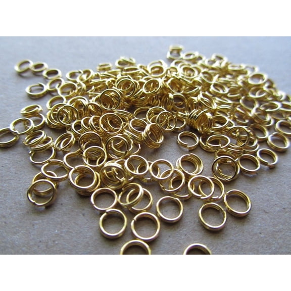 J064 - 100 pcs Double Rings - 18K Gold Plated Open Jump Split Rings - 5mm - 22 Gauge