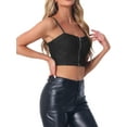 thumbnail image 4 of INSPIRE CHIC Women's Top Denim Zip Up Sleeveless Spaghetti Strap Bustier Crop Tops L Black, 4 of 6