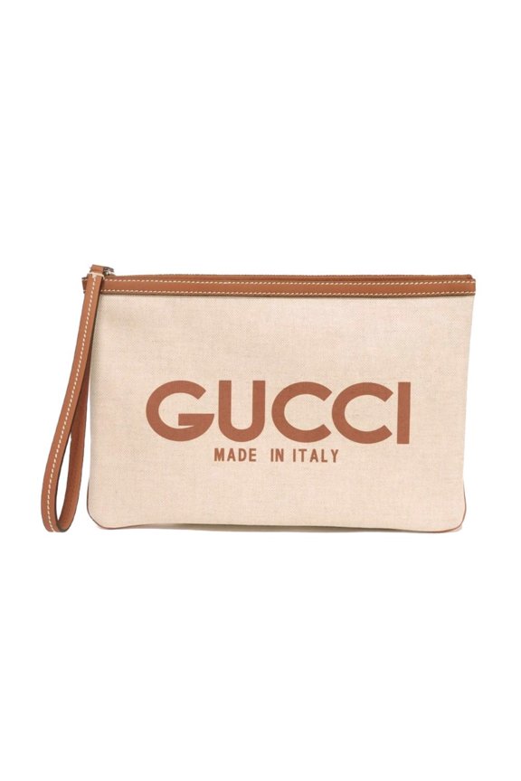 Pre-Owned Gucci GUCCI Clutch Bag Logo Print Pouch Canvas Brown GG Supreme Cotton Linen Natural...