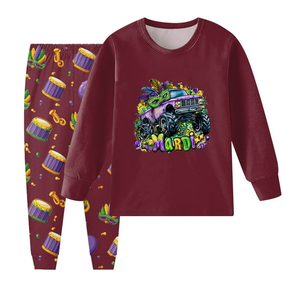 gdxvjhbj Toddler Pajamas for Girls Two-Piece Pajama Set for Boys Girls, Soft Toddler Pajamas for Kids Holiday PJs Size 8-9 (Wine,8-9 Years)
