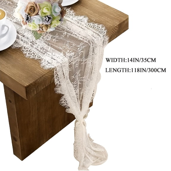 1Pack White Lace Table Runner 14 X 118 Inch Embroidered Boho Table Runner for Wedding Party Bridal Shower Decorations Vintage Rustic Table Runners
