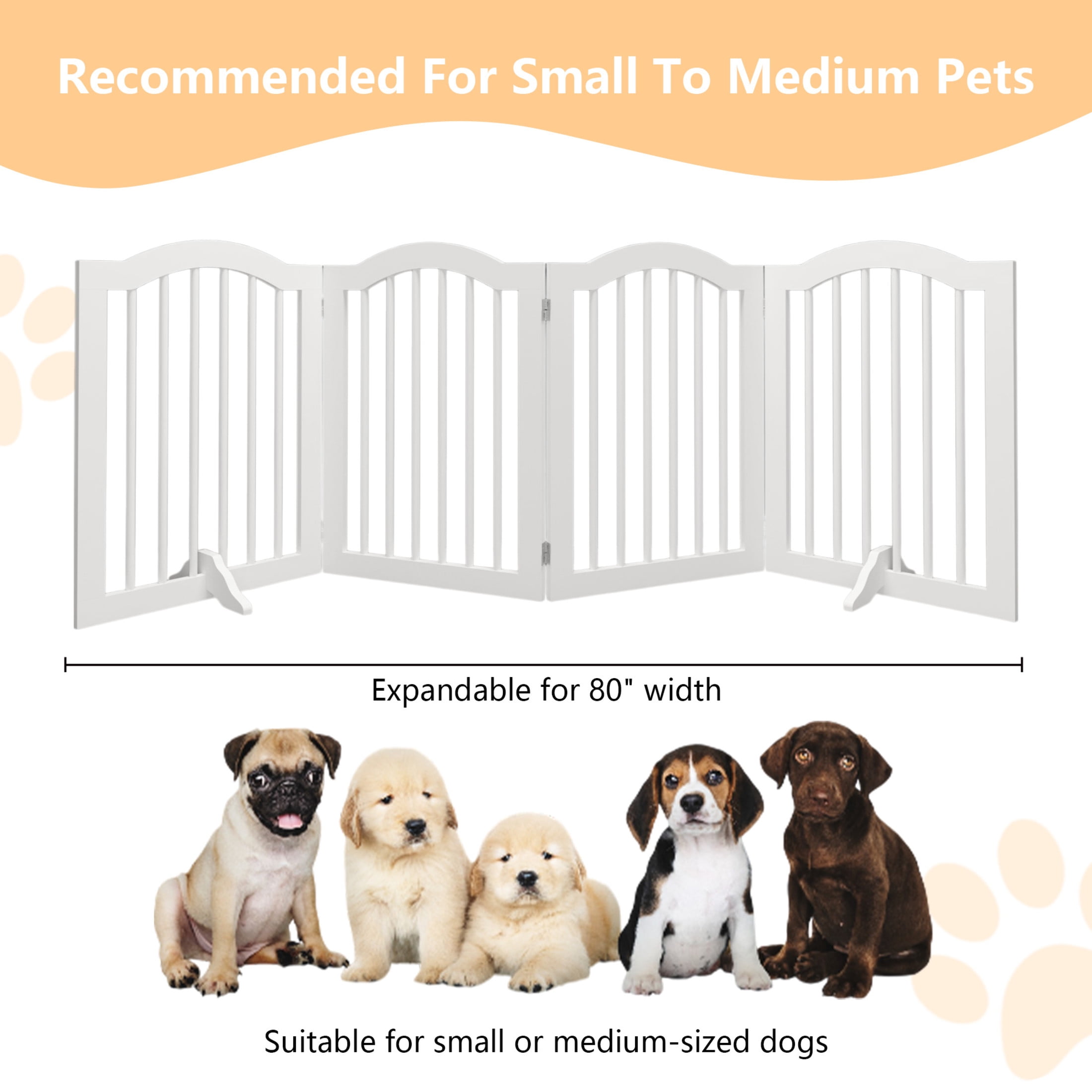 Noble House 27.6" Tall 4-Panel Freestanding Pet Gate, Foldable Wooden Dog Safety Fence for Doorways & Stairs, White