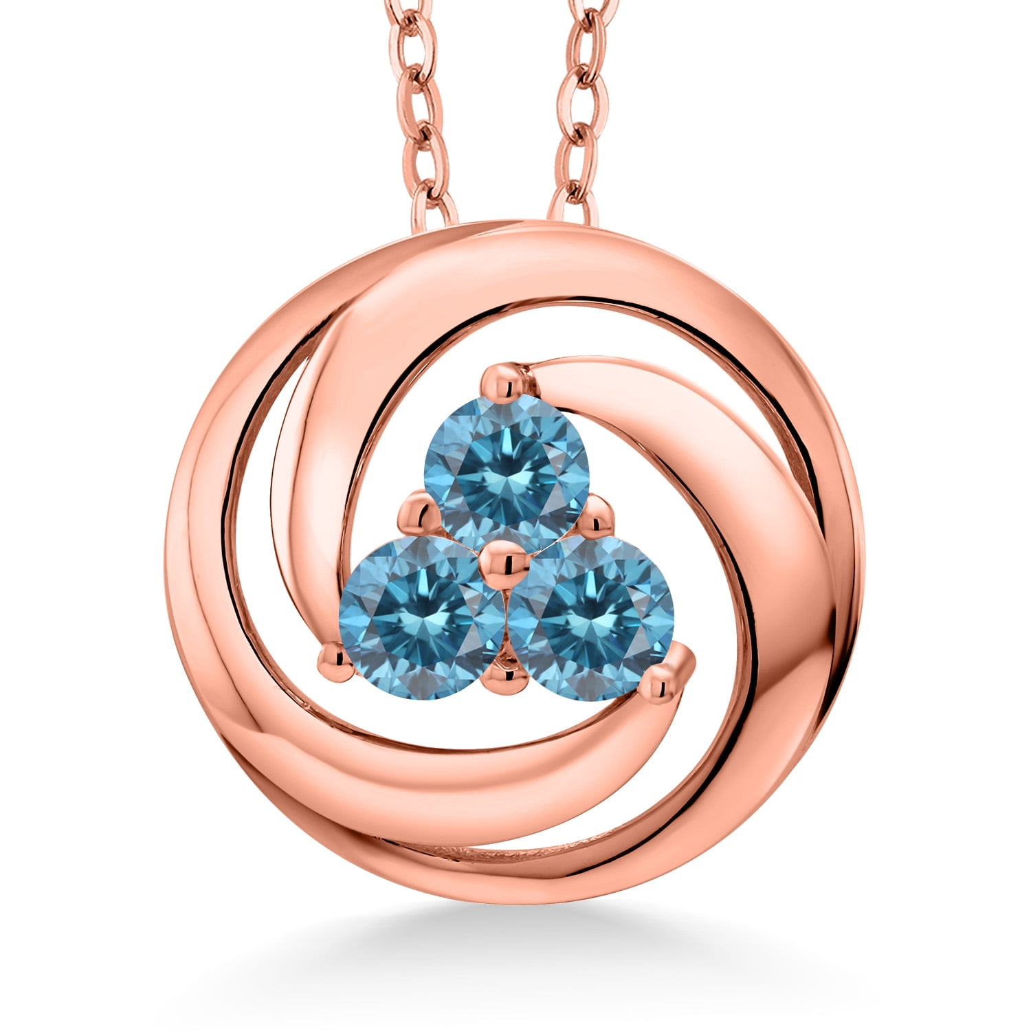 Gem Stone King 18K Rose Gold Plated Silver Blue Lab Grown Diamond Pendant Necklace for Women | 0.81 Cttw | Gemstone April Birthstone | Round 4MM | With 18 inch Chain