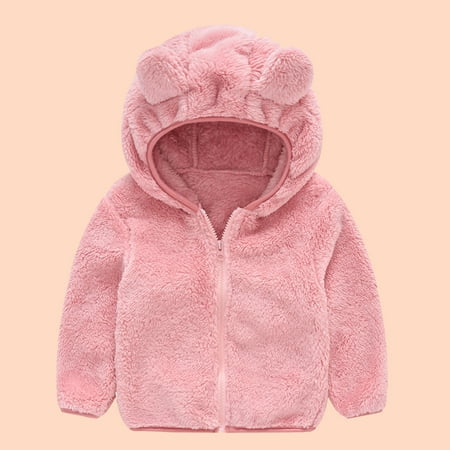 

purcolt Toddler Baby Boys Girls Teddy Coat Winter Fleece Solid Color Jackets Plush Cute Bear Ears Full-Zip Hooded Thick Warm Outerwear Savings on Clearance