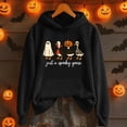 thumbnail image 2 of Halloween Sweatshirt for Women Just A Goose Womens Mens Halloween Printed Pullover Hoodie Long Sleeve Solid Color Sweatshirt With Front Pocket For Autumn Winter Casual Wear Black XL, 2 of 4